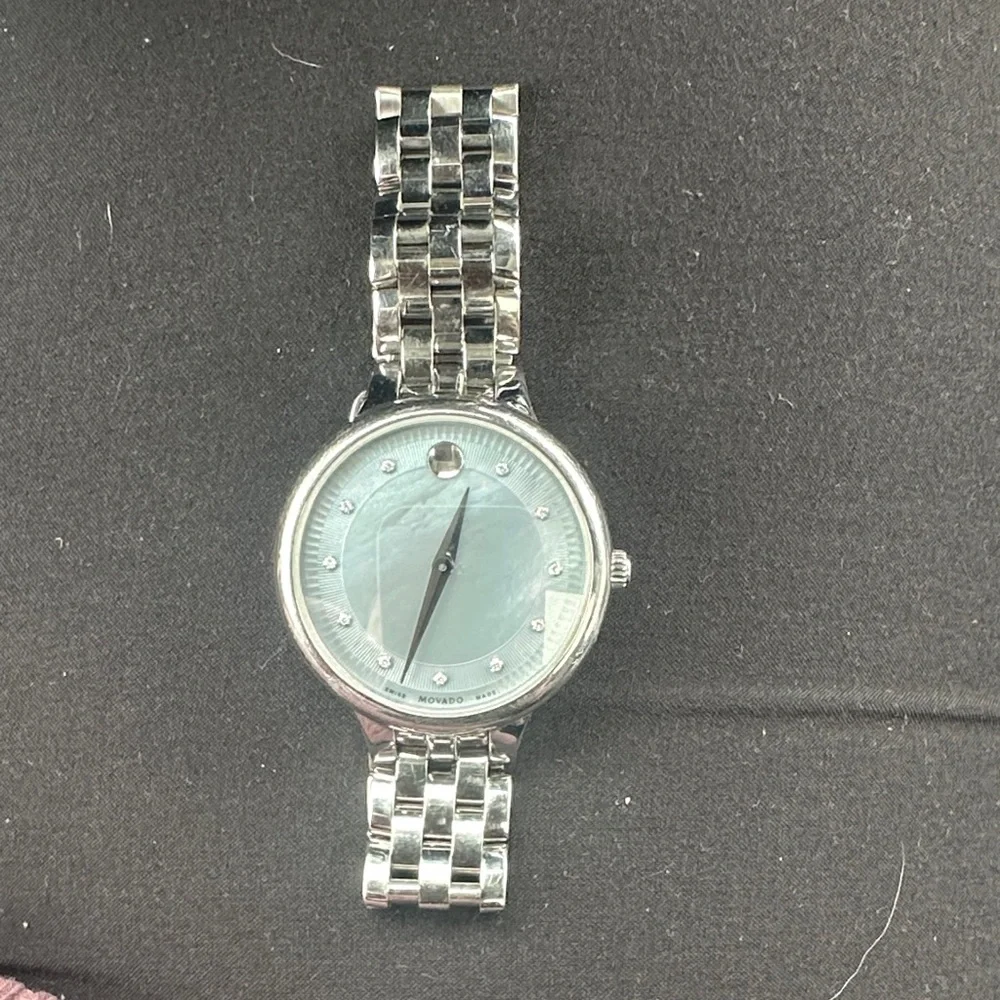 Movado Silver Bracelet Watch with Light Blue Dial